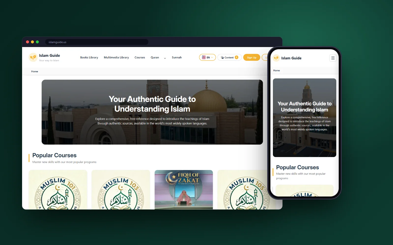 الصفحة الرئيسية لـ Islam Guide على الحاسوب والجوال